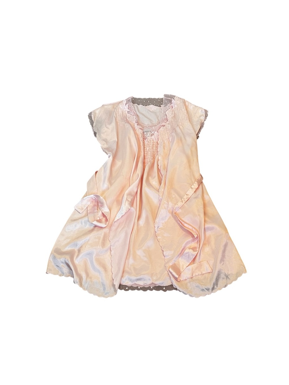 Gilligan & O’Malley Vintage Pink Satin Slip Dress & Robe Embroidered Pearls 90s